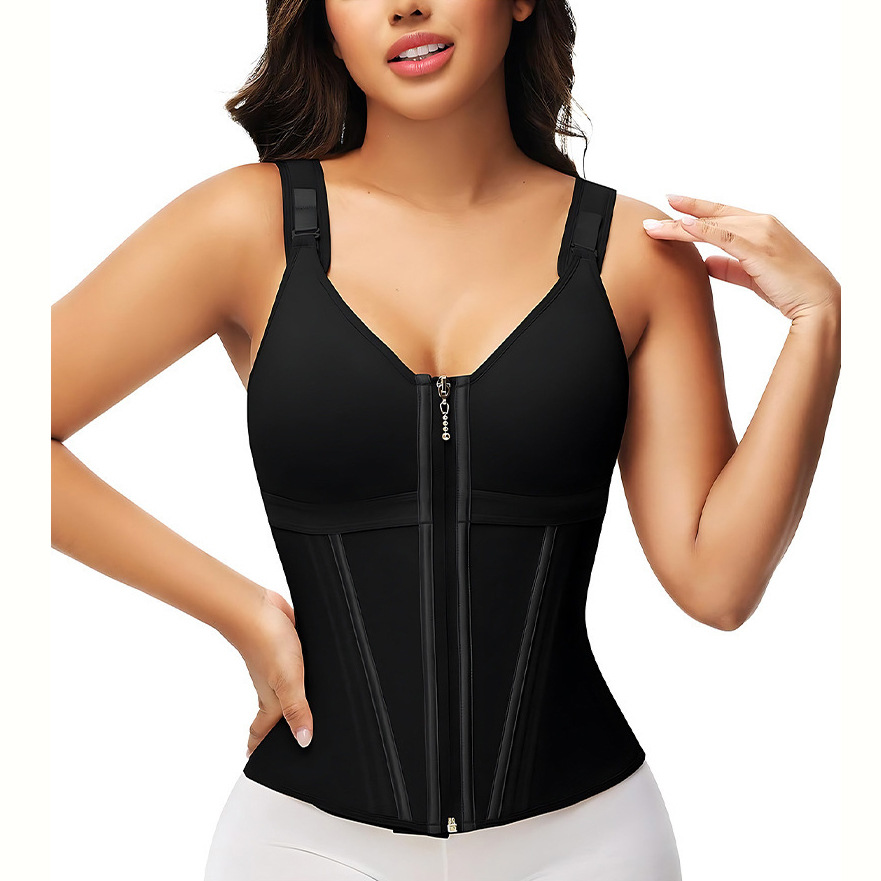 Double-layer zipper tummy control body shaper