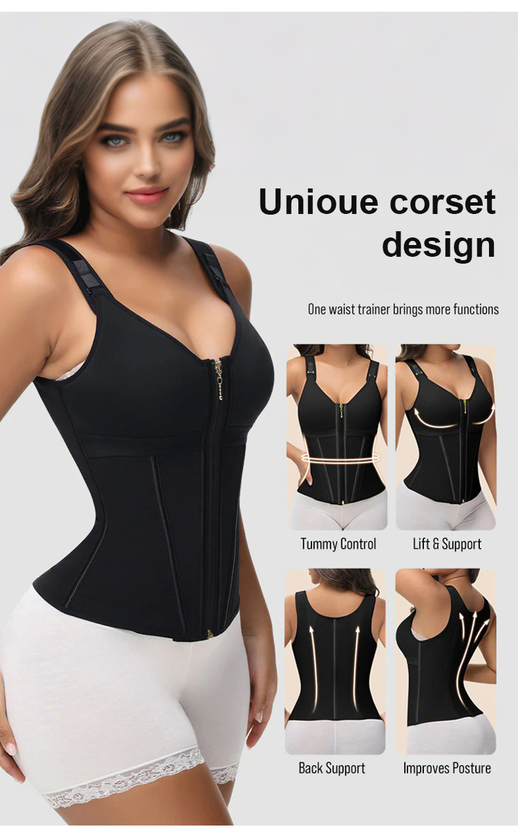 Model wearing tummy control body shaper under dress