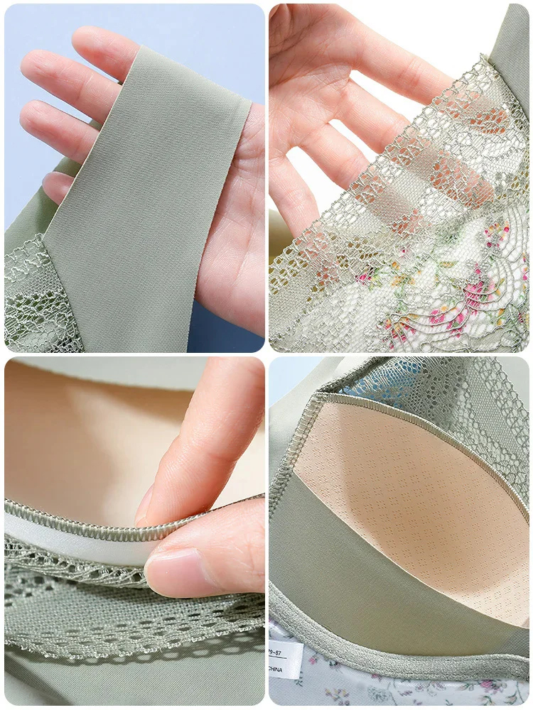 -Small floral ice silk seamless back bra