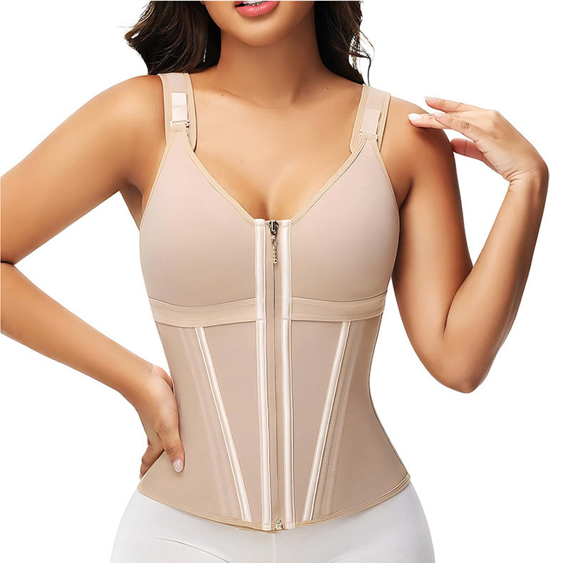 Double-layer zipper tummy control body shaper