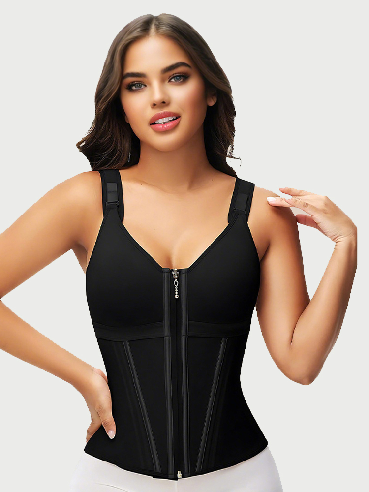 Double-layer zipper tummy control body shaper