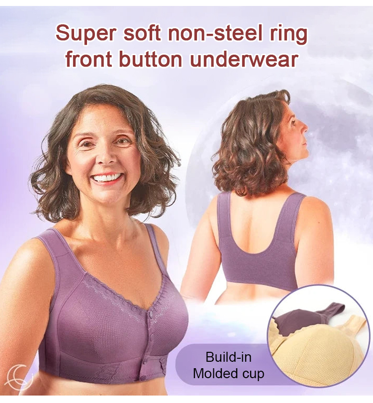 Super Soft Lightweight Wire-Free Front Button Bra on Model