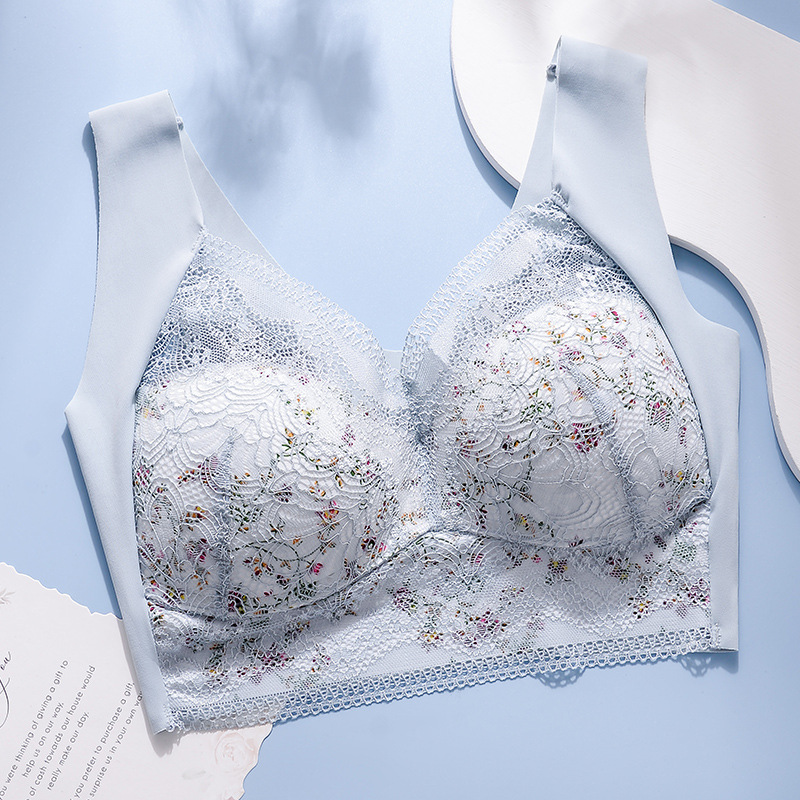 -Small floral ice silk seamless back bra