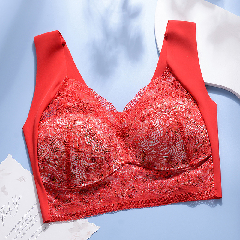 -Small floral ice silk seamless back bra