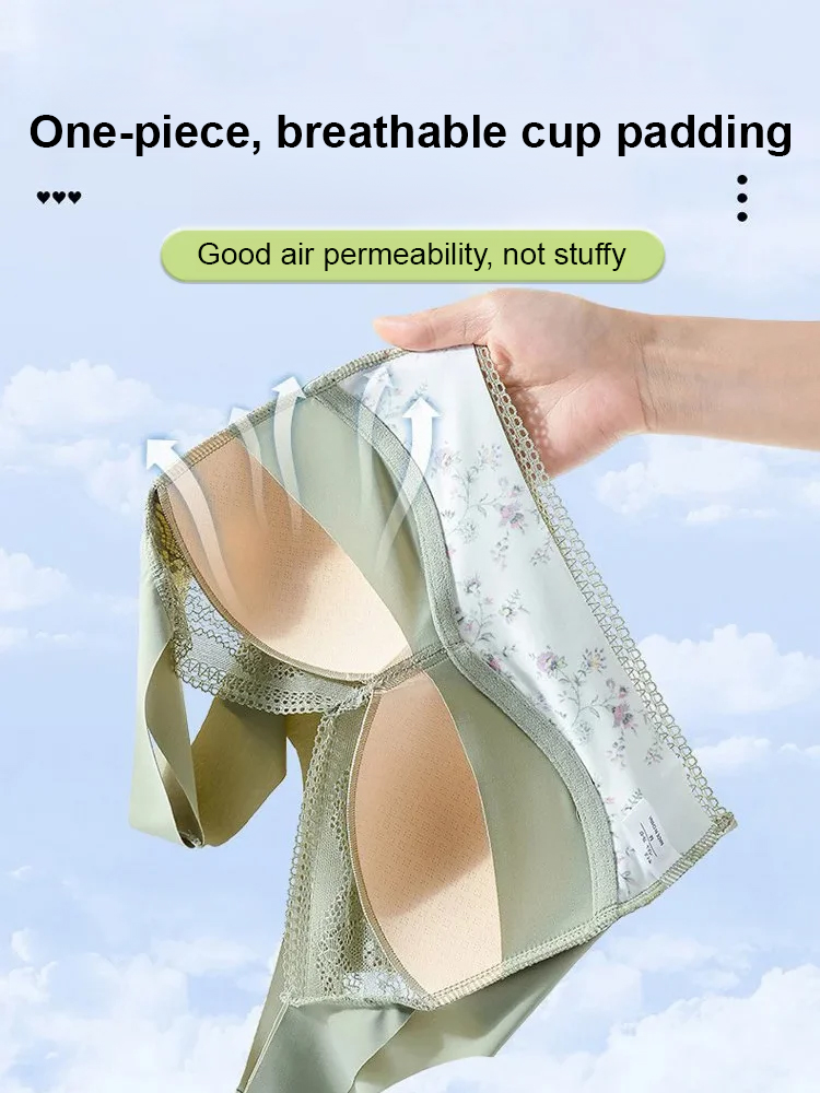 -Small floral ice silk seamless back bra