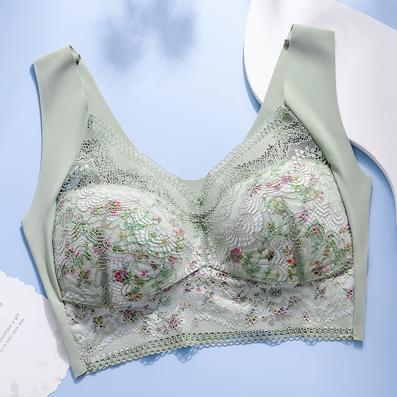 -Small floral ice silk seamless back bra