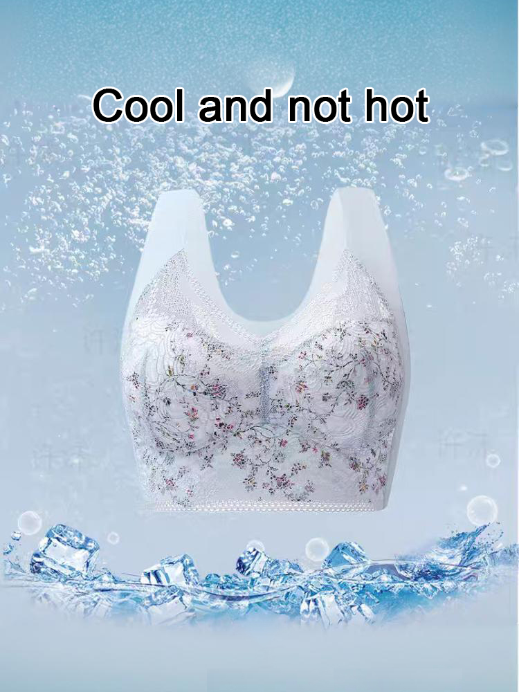 -Small floral ice silk seamless back bra