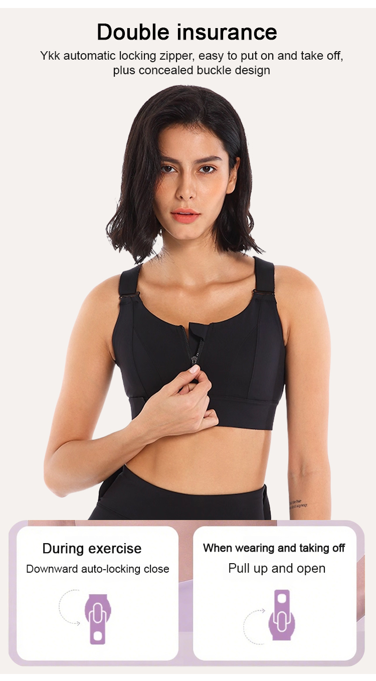 Easy to wear sports bra with front zipper