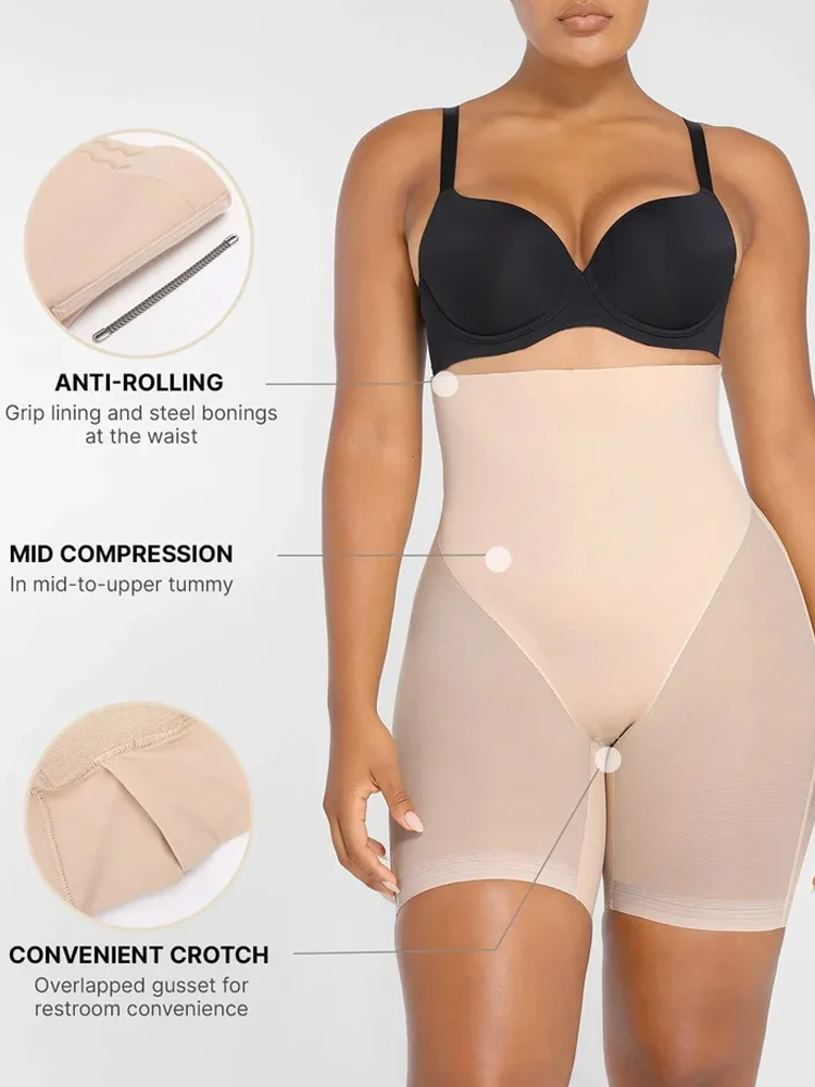 [Secret of the S-curve] Smooth mesh hip-lifting and tummy-control pants