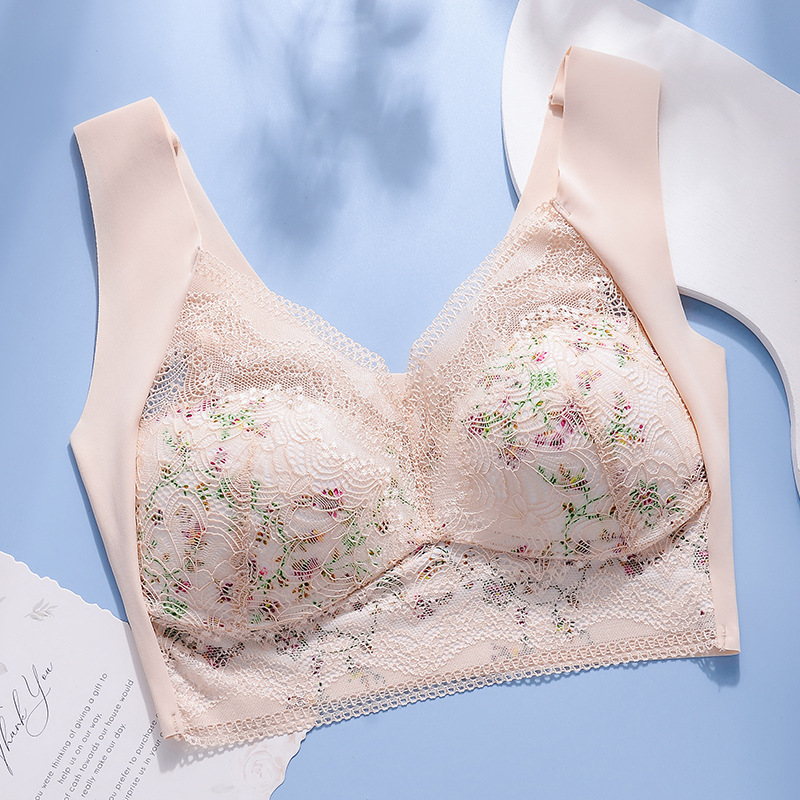 -Small floral ice silk seamless back bra