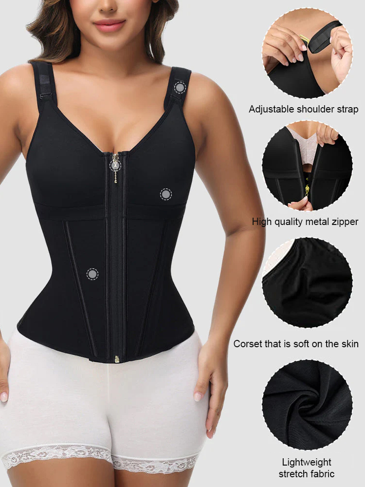 Double-layer zipper tummy control body shaper