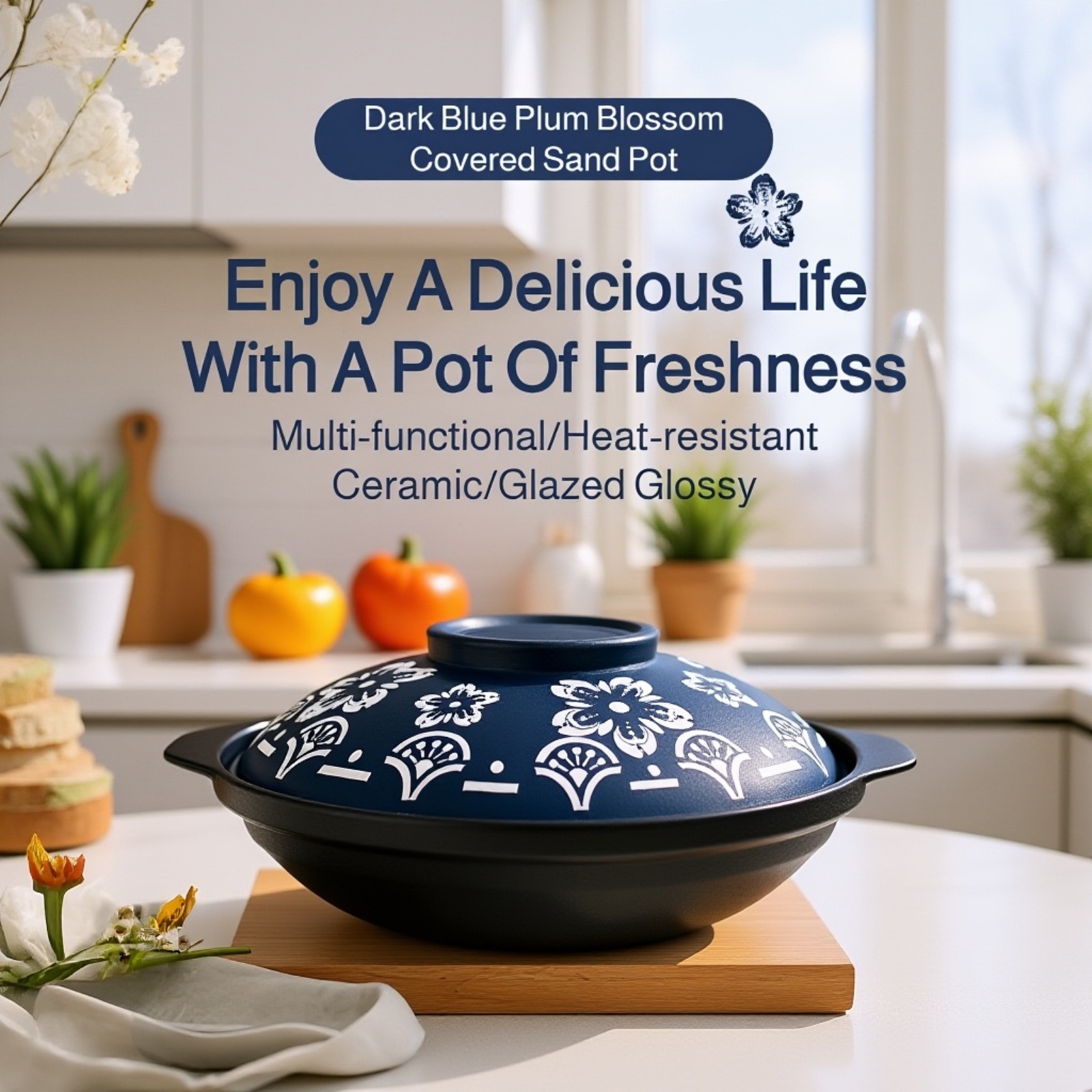 High Heat Resistant Ceramic Pot with Plum Blossom Design