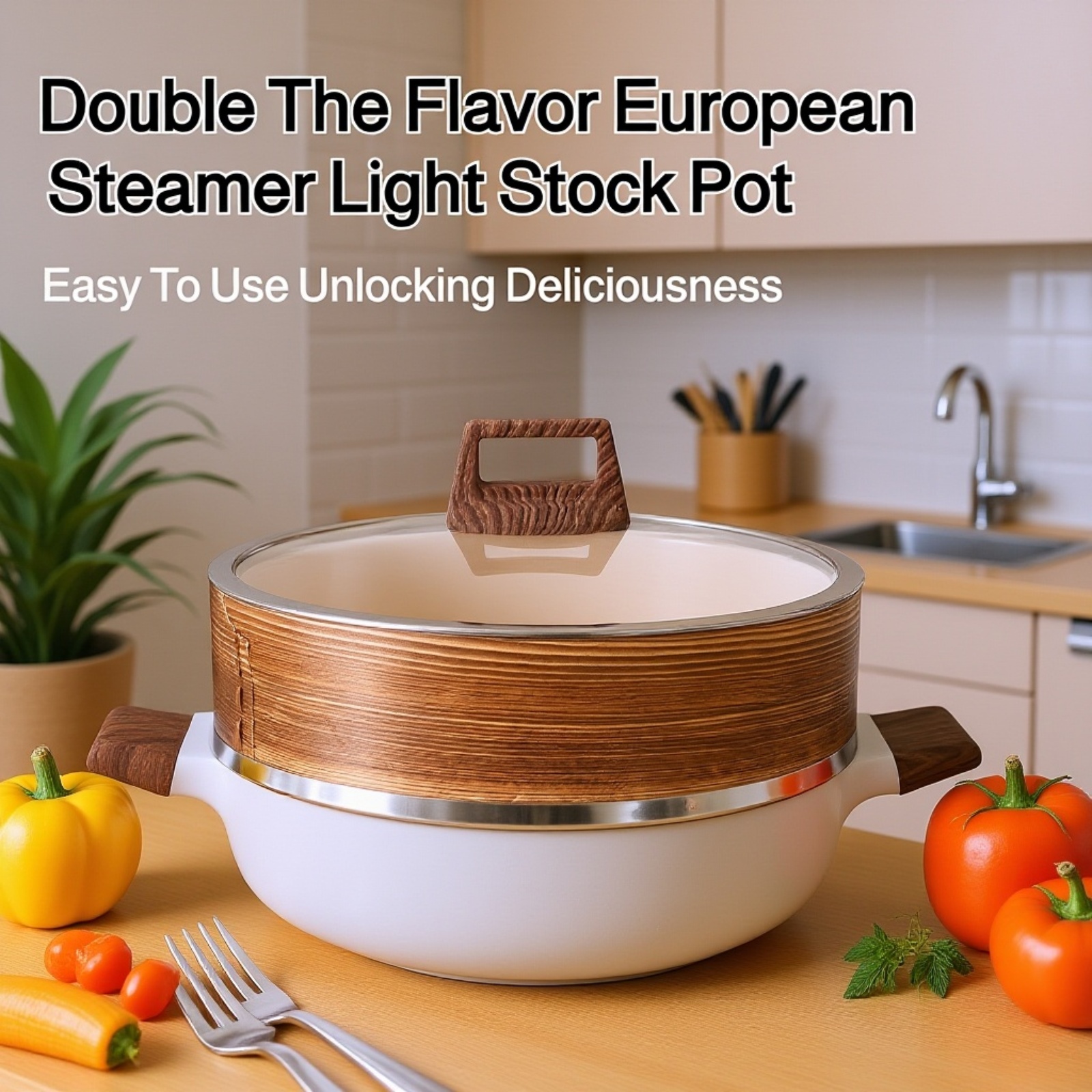 Multi-Purpose Household Steamer Basket in stainless steel on kitchen counter