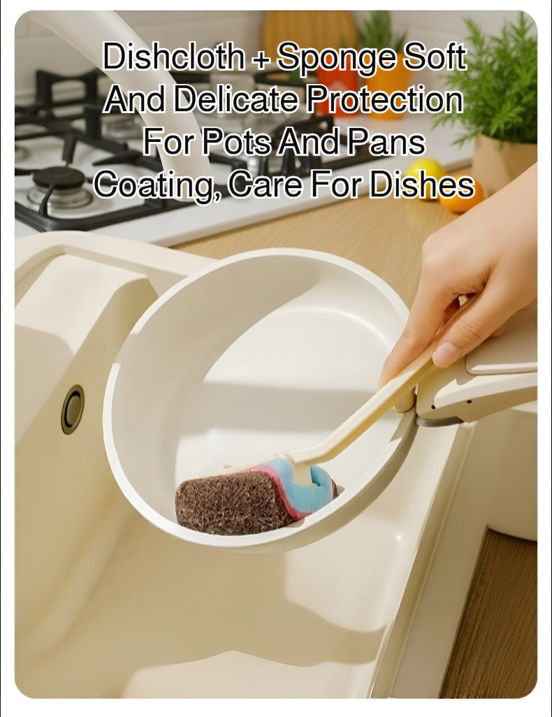 Ergonomic cleaning brush with sponge for bathroom tiles