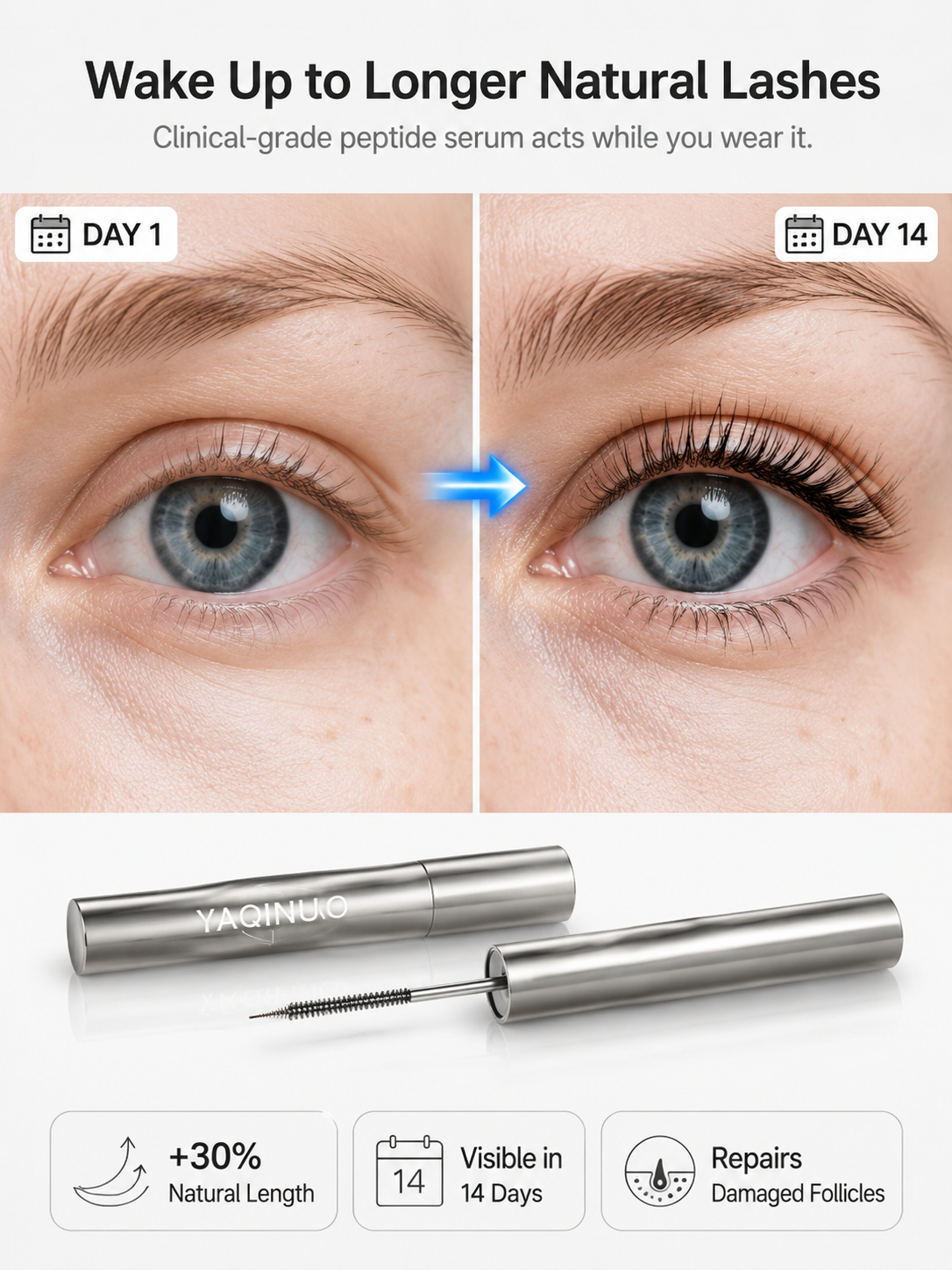 Buy 1 Get 1 Free【Hollywood A-Listers' Secret】YAQINUO Surgical Steel Mascara | 0.33mm Metal Wand • Zero Clumps • 24H Waterproof ✨