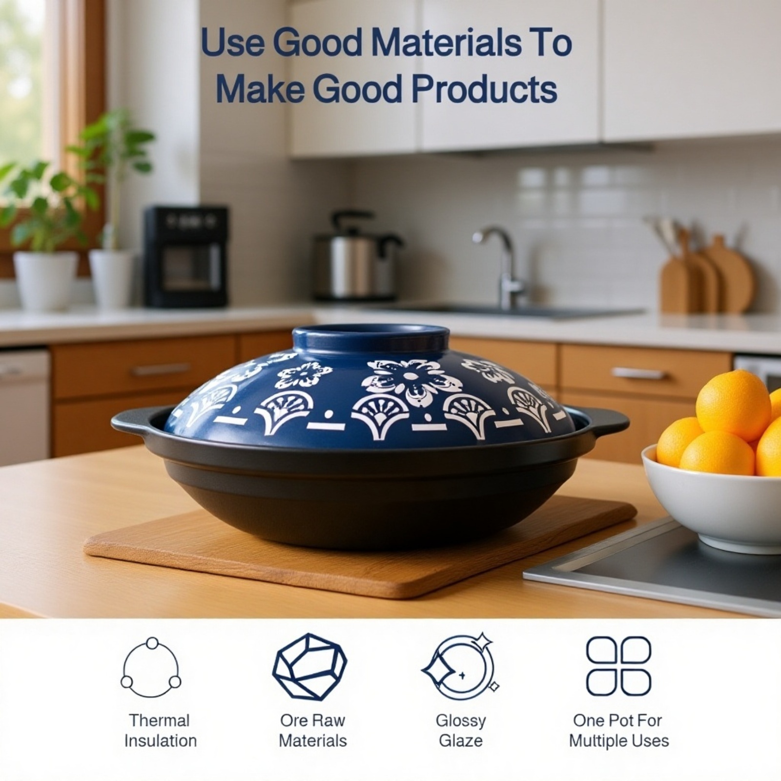 Durable ceramic cookware featuring plum blossom pattern