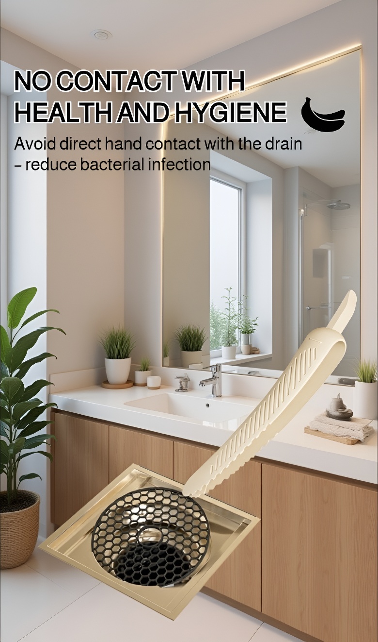 Hands using magnetic hair cleaning clip on bathroom floor