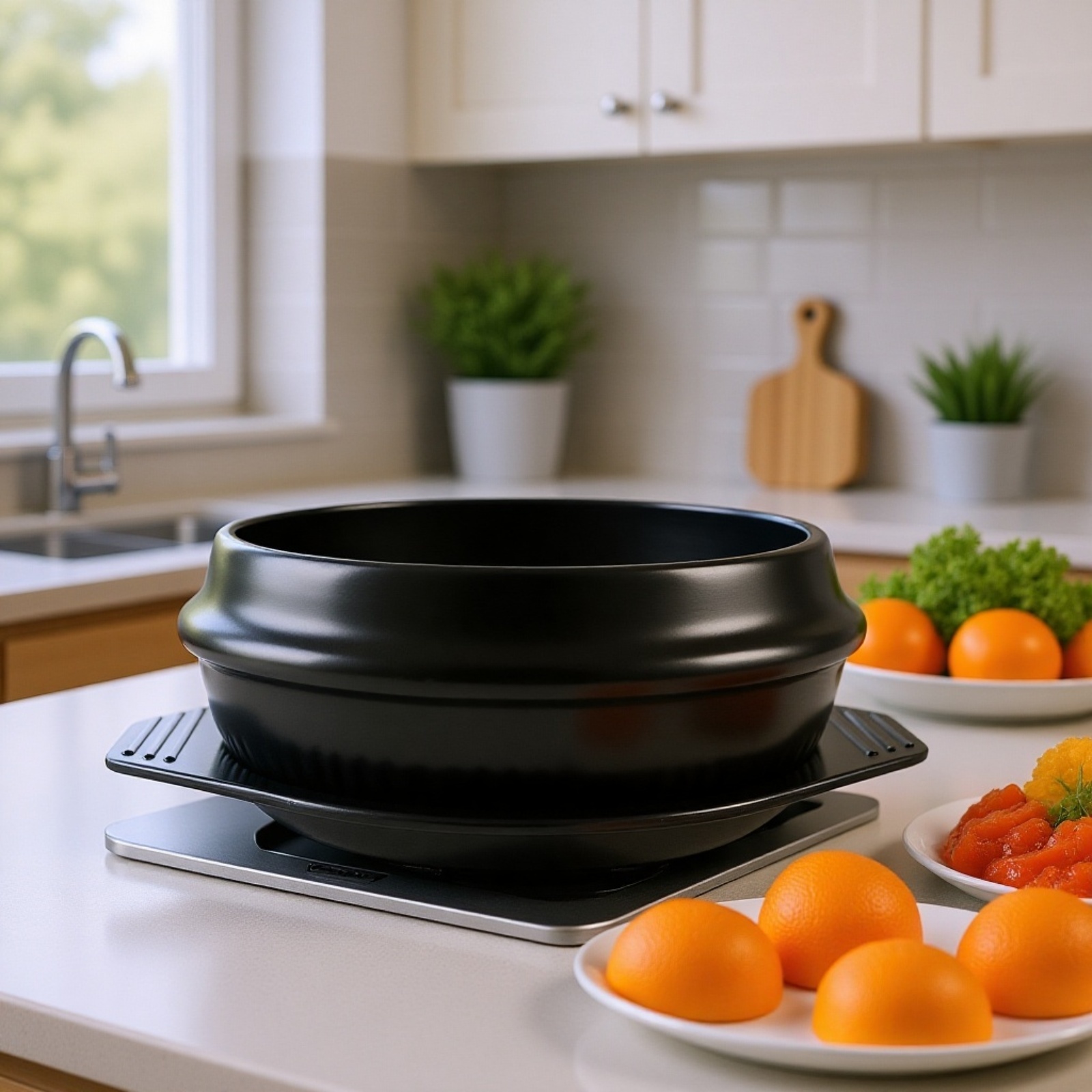 Close-up of stone bowl with mixed rice and vegetables