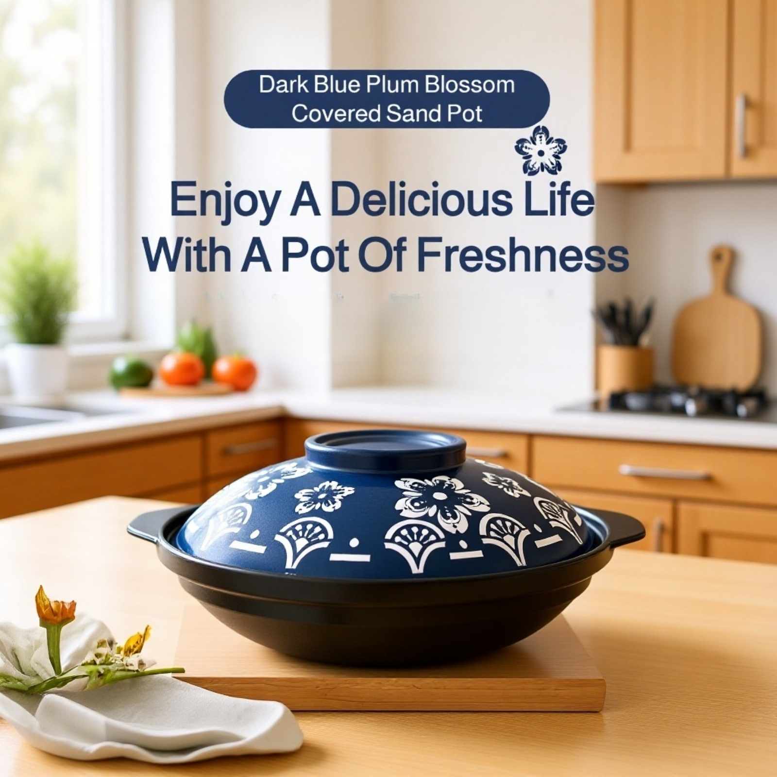 High heat resistant ceramic pot with plum blossom design