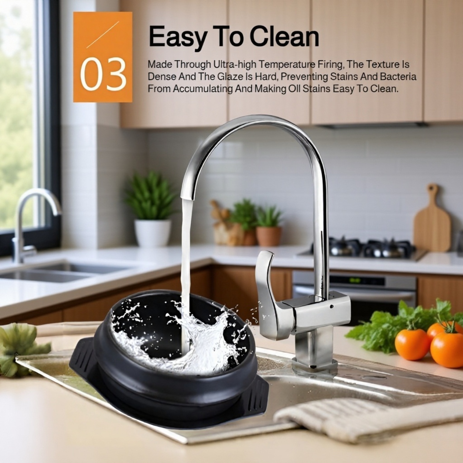 Side view of stone pot for Korean cuisine