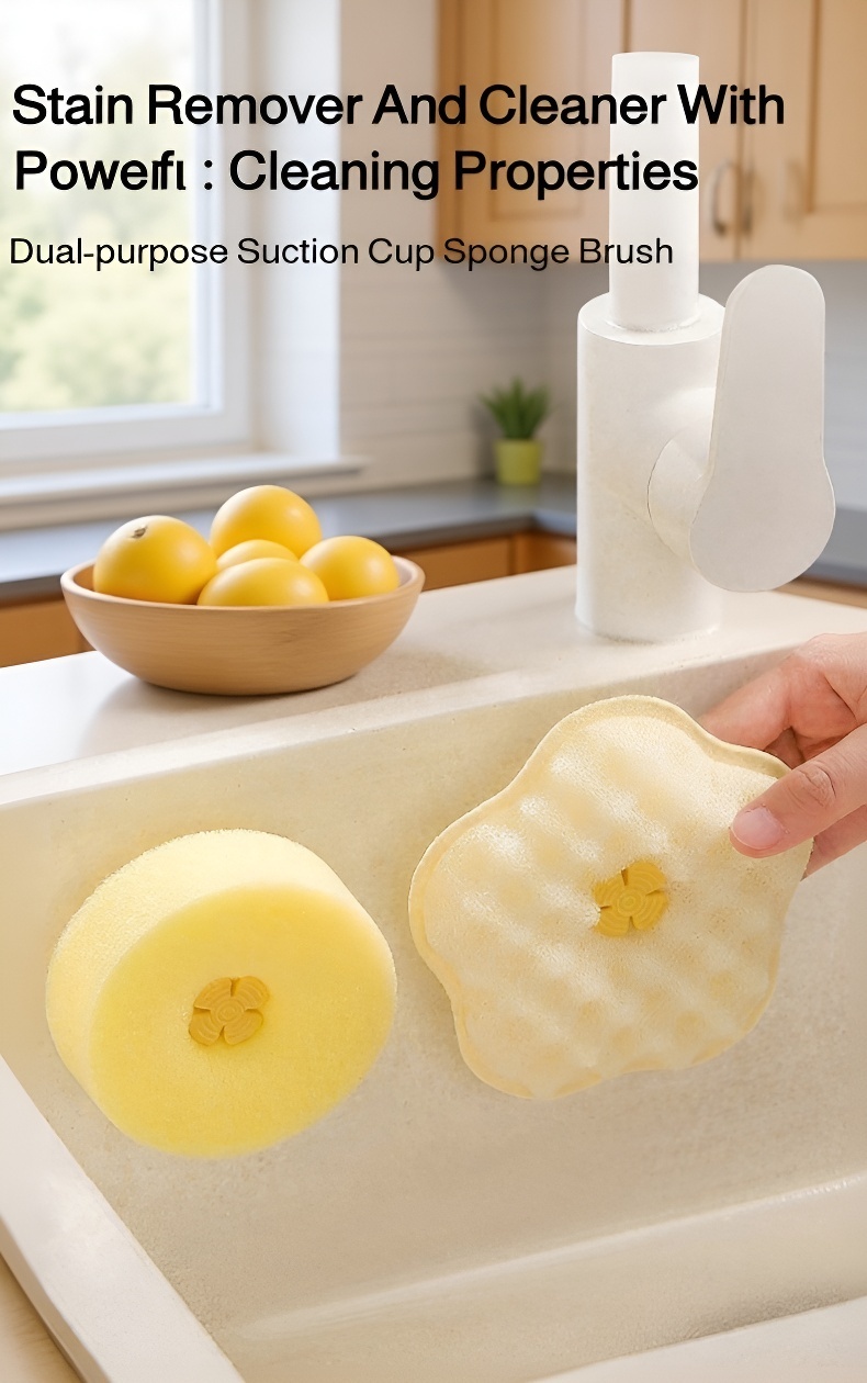 Non-greasy dish sponge with strong suction cups
