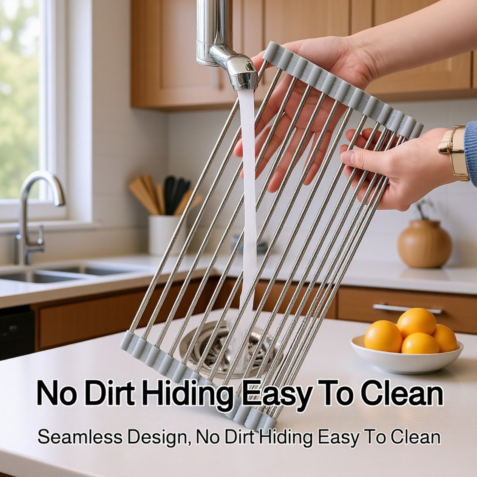 Space-saving silicone kitchen rack folded and stored