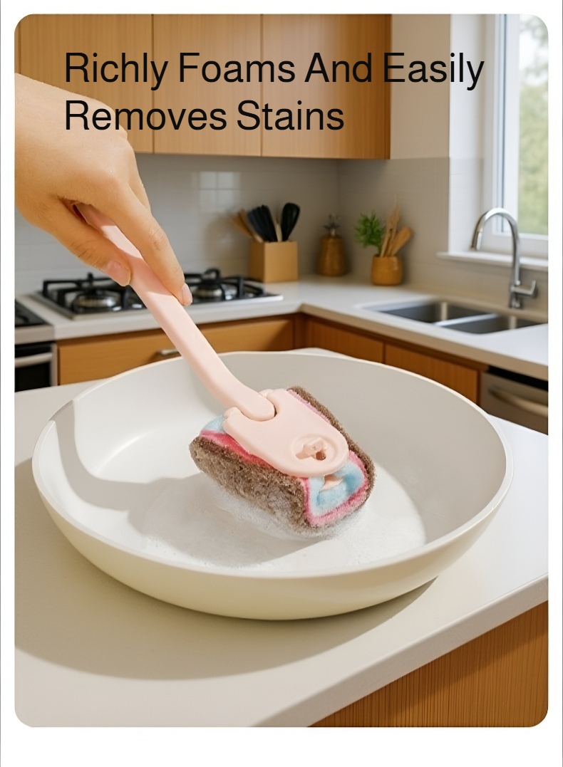 Scrubbing sponge brush reaching under furniture