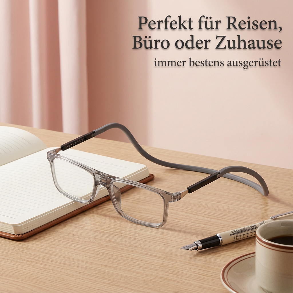 Damen trägt ultraleichte magnetische Lesebrille