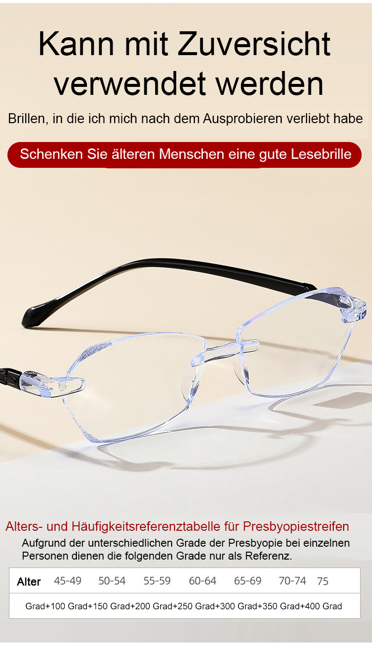 Stilvolle Lesebrille ohne Rahmen zum Schutz vor Blaulicht