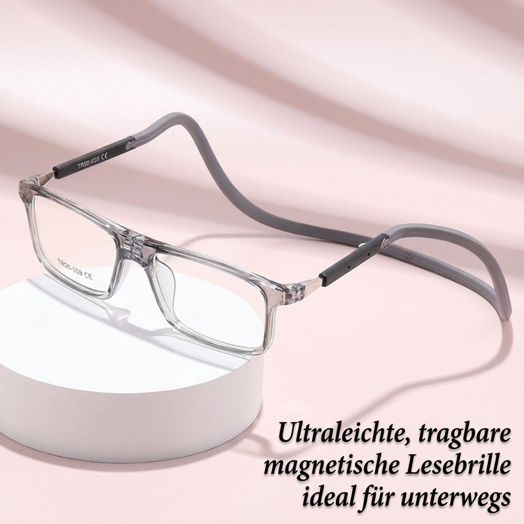Ultraleichte magnetische Lesebrille auf weißem Hintergrund