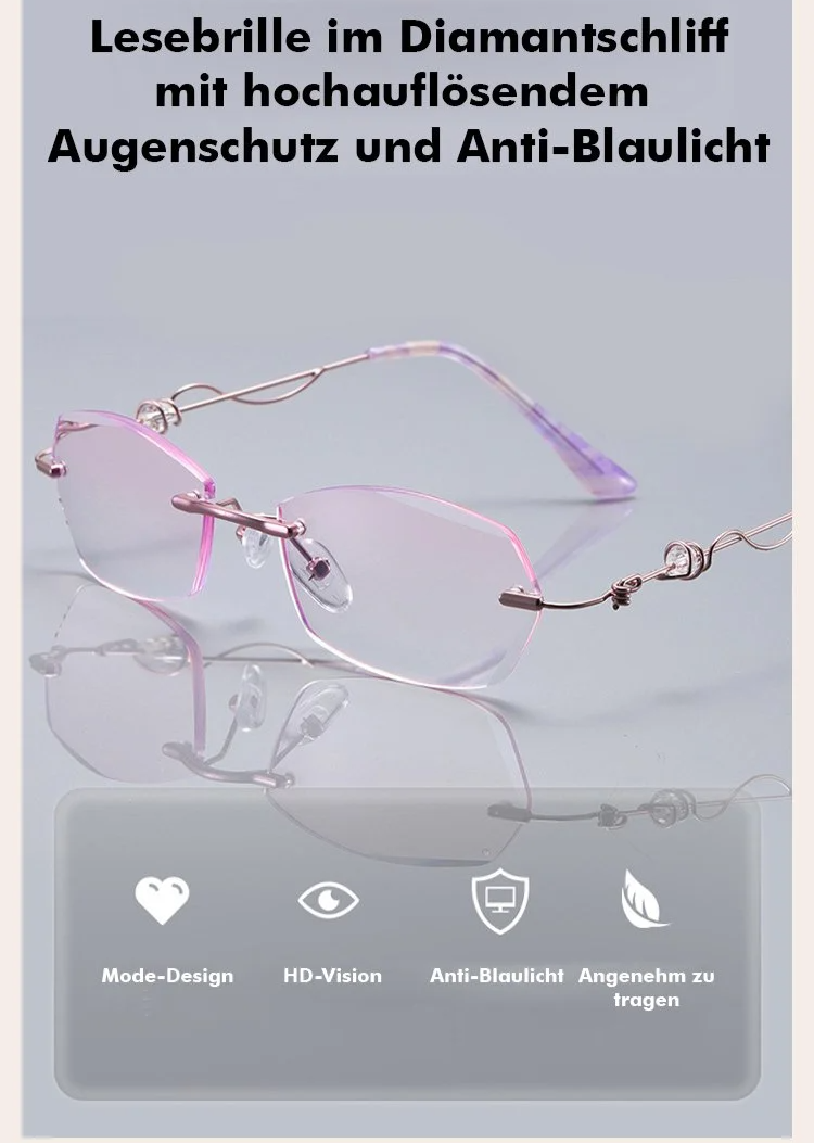 Randlose Damenbrille mit diamantförmigem Rand