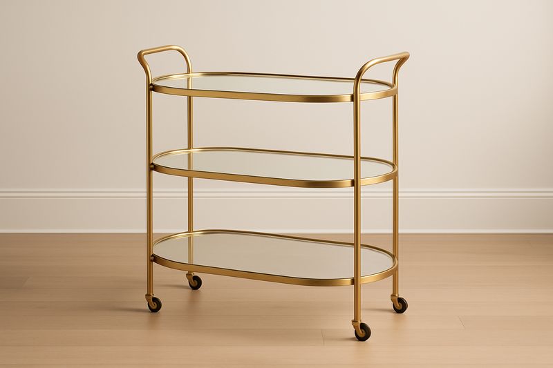 Chariot de Service Ovale avec 3 Étagères en Verre Trempé et Cadre Métallique Doré