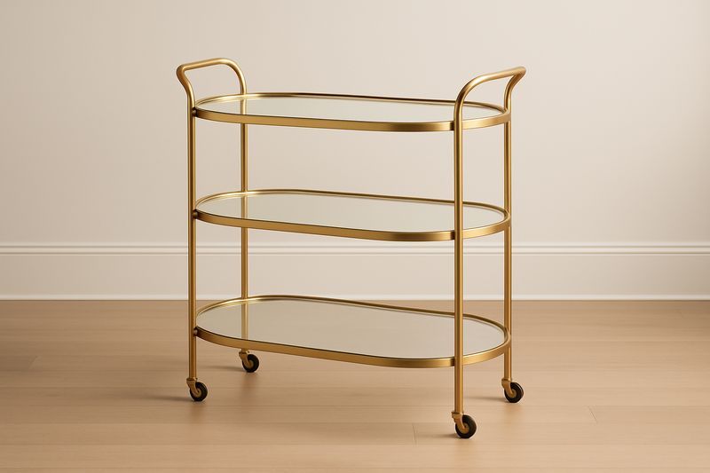 Chariot de Service Ovale avec 3 Étagères en Verre Trempé et Cadre Métallique Doré