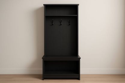 Portemanteau avec Étagère et Banc en Bois Noir