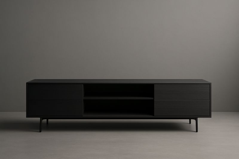 Meuble TV en bois composite et métal Noir 150×40×50 cm