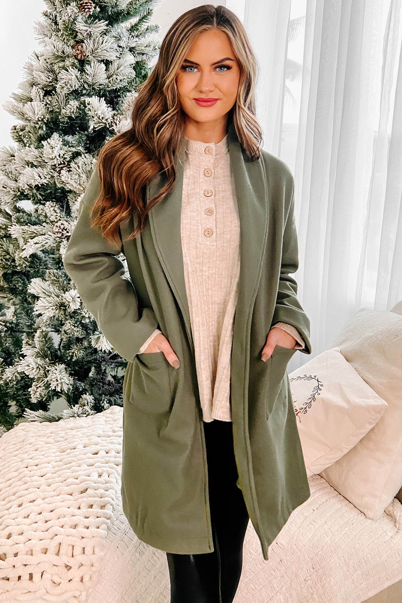 Brisk Winds Tie-Waist Coat (Pine)-The Formal Wear