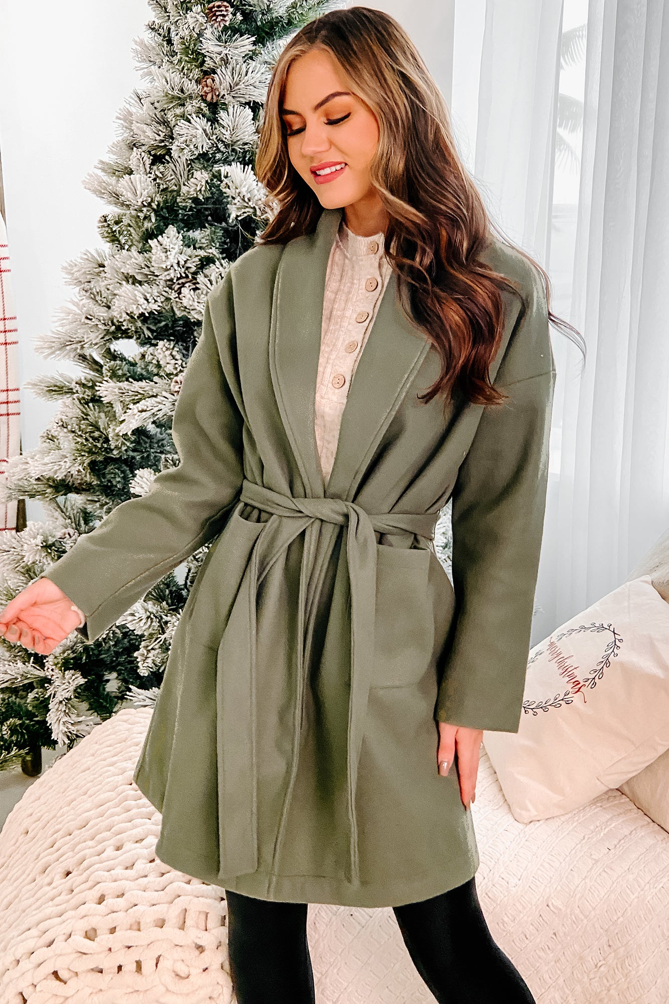 Brisk Winds Tie-Waist Coat (Pine)-The Formal Wear