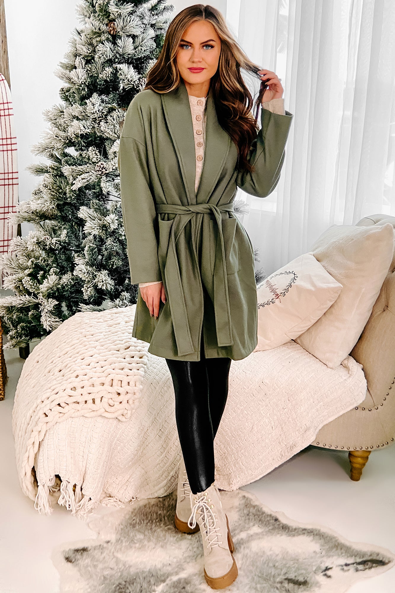 Brisk Winds Tie-Waist Coat (Pine)-The Formal Wear