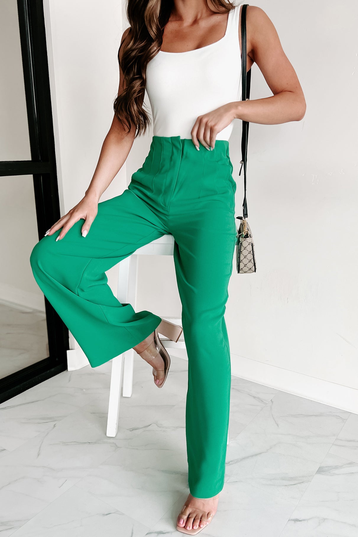 Business Meets Fashion High Waisted Wide Leg Pants (Green)-The Formal Wear