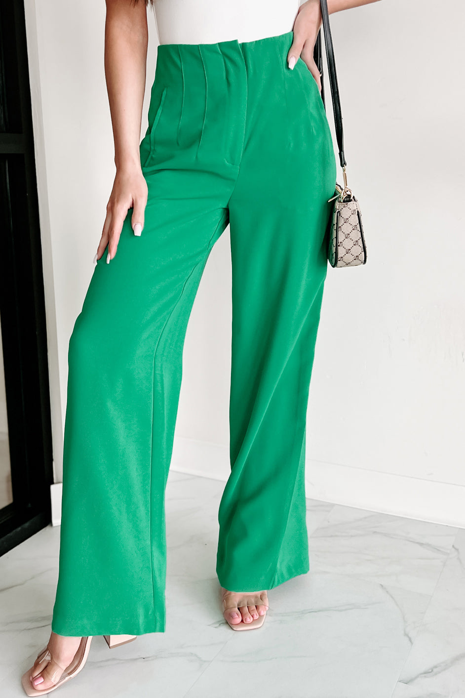 Business Meets Fashion High Waisted Wide Leg Pants (Green)-The Formal Wear