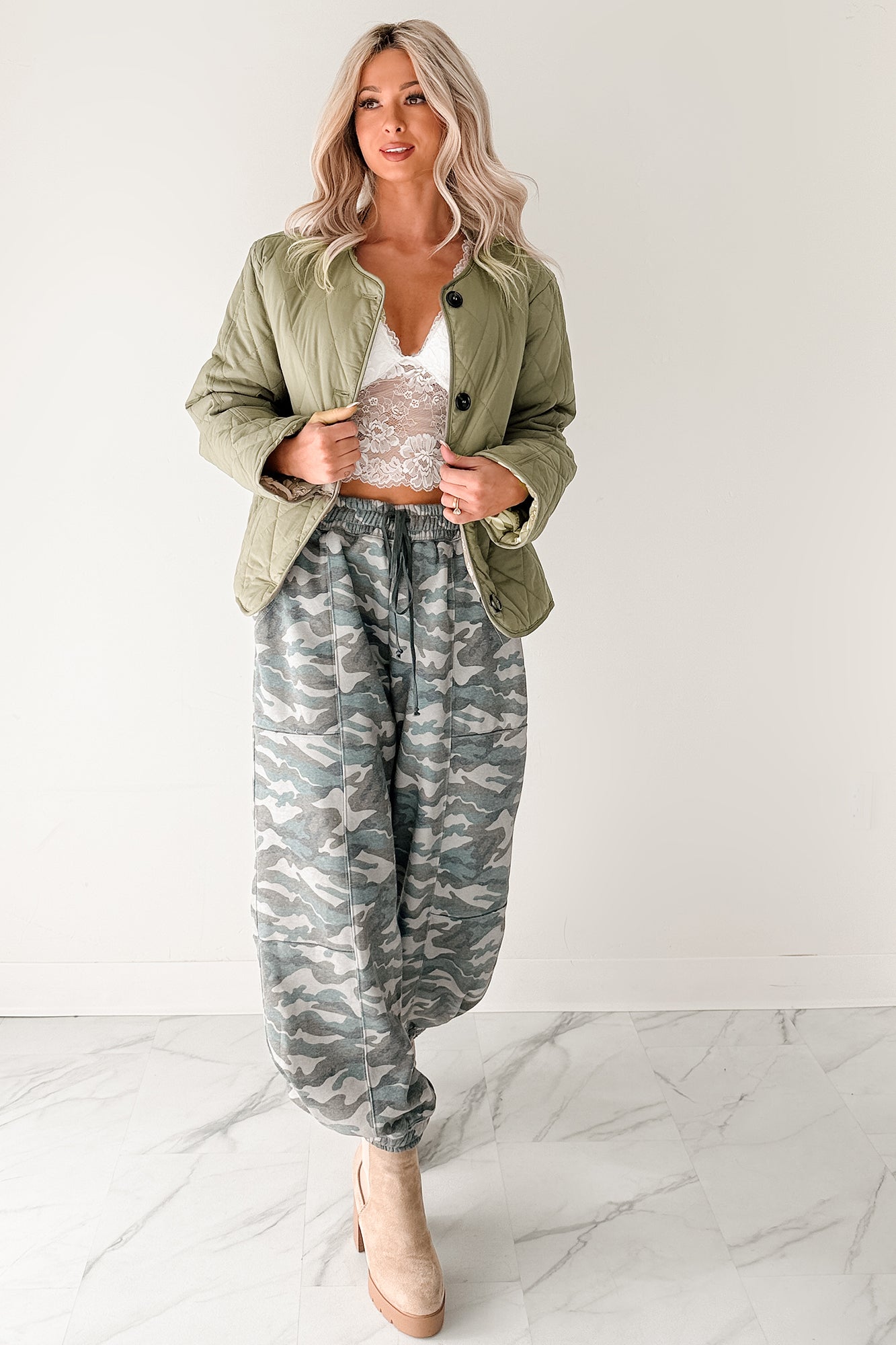 Brave Heart Drawstring Jogger Sweatpants (Camo Green)-The Formal Wear