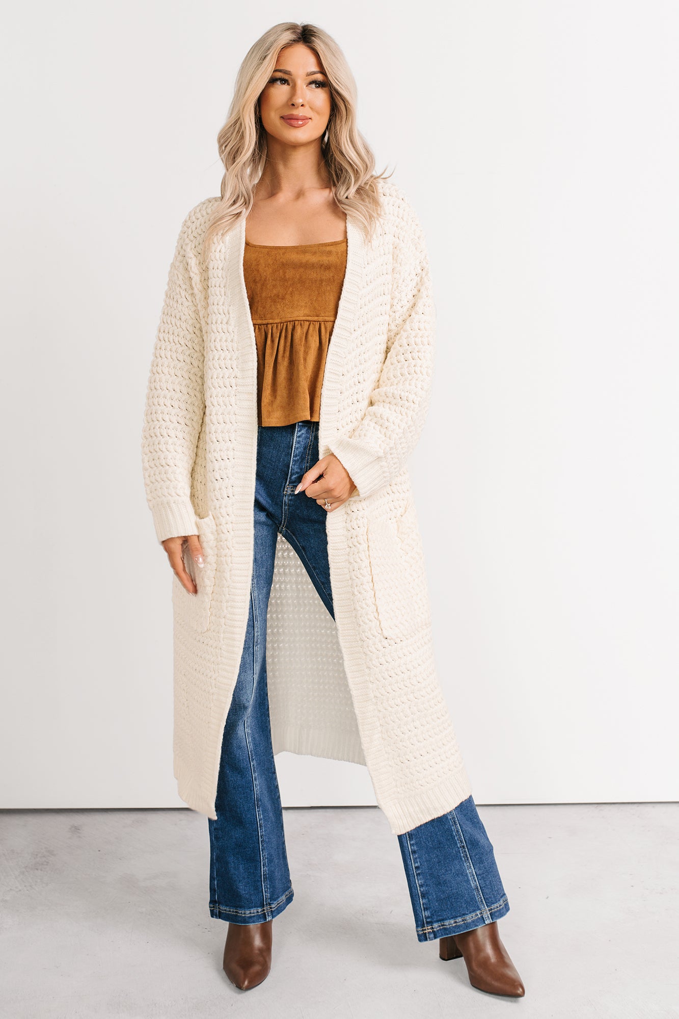 Still Dreaming Cable Knit Long Cardigan (Cream)-The Formal Wear