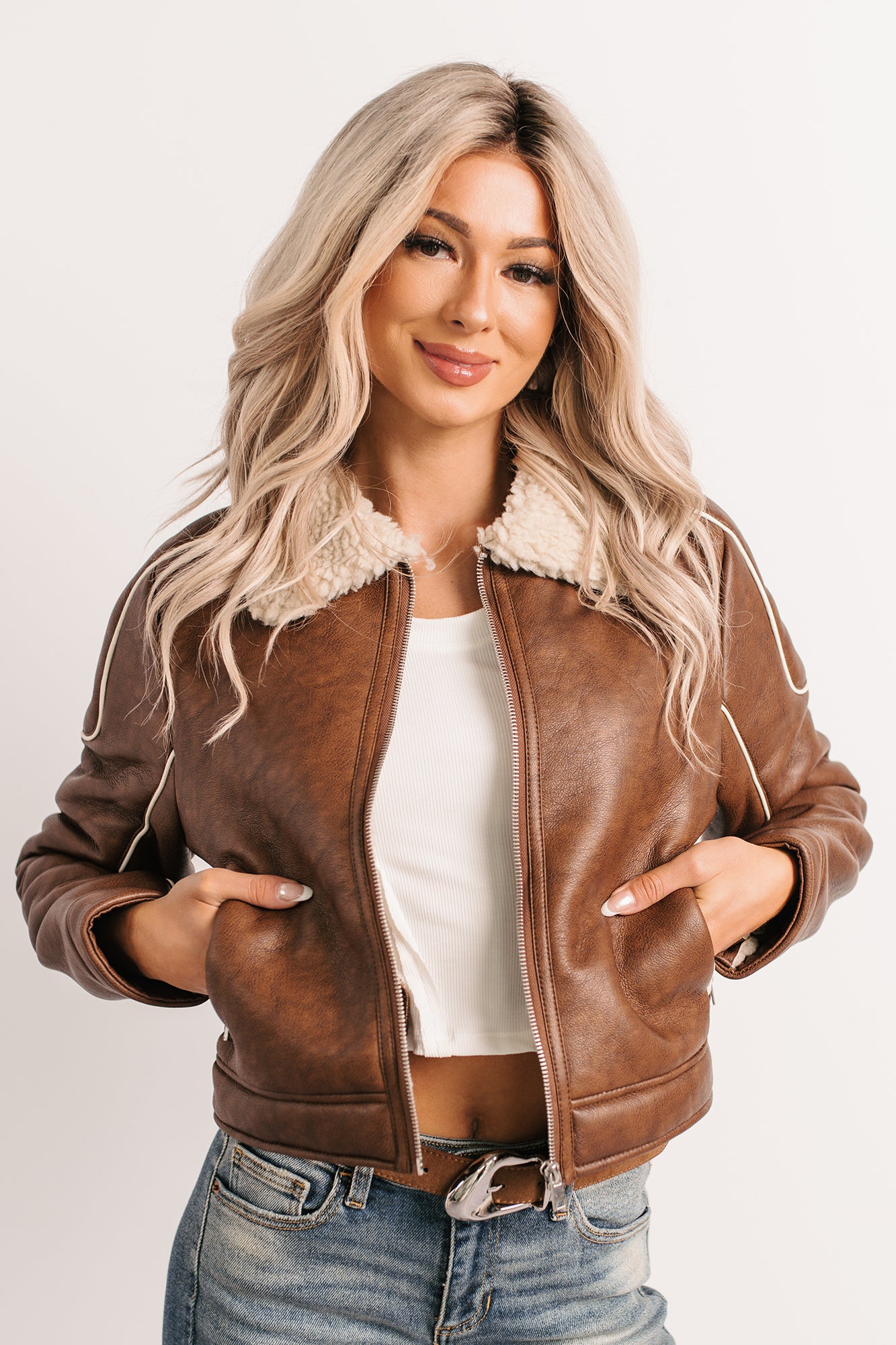 Boss Era Faux Leather Contrast Seam Jacket (Camel)-The Formal Wear