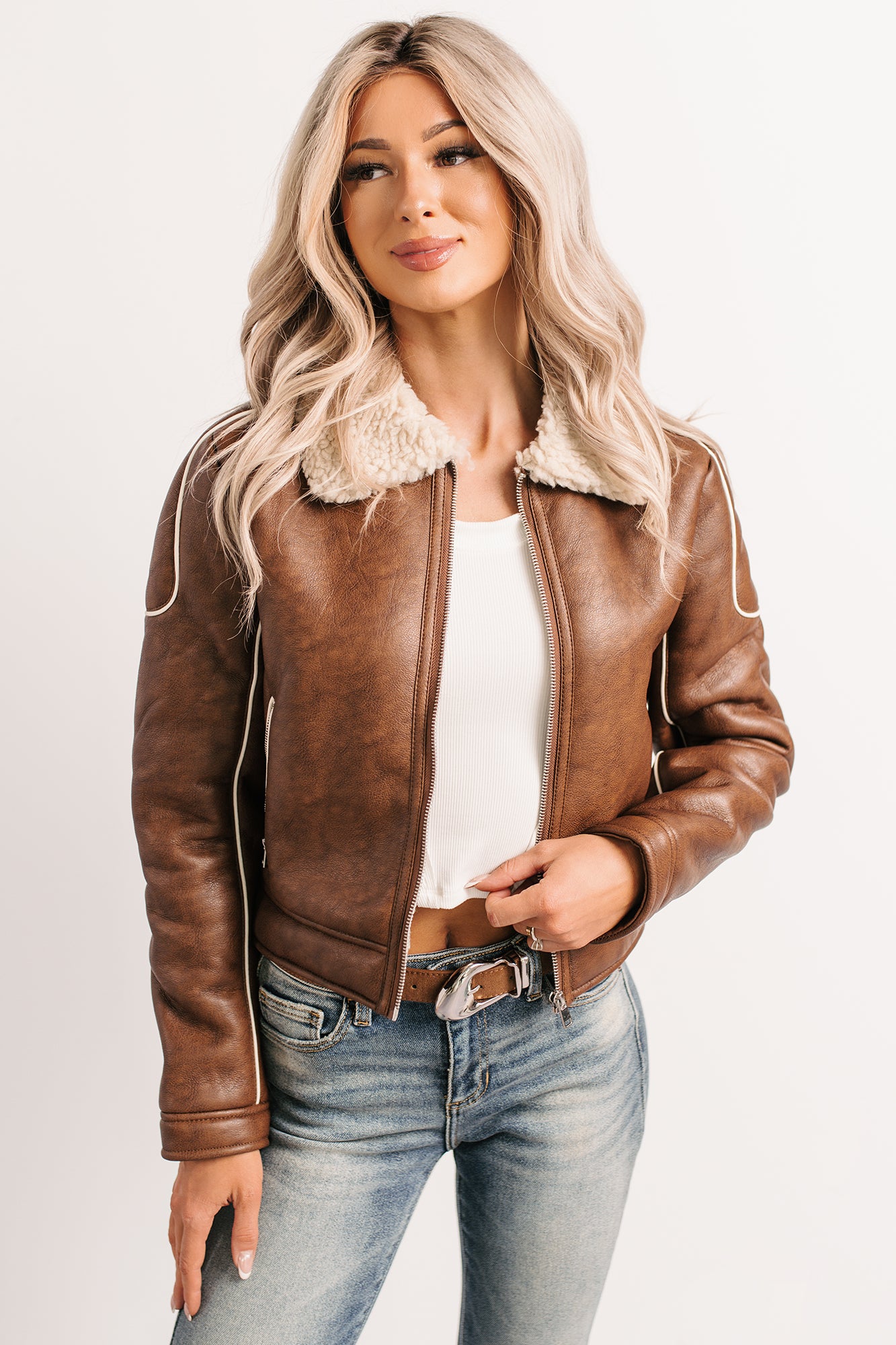Boss Era Faux Leather Contrast Seam Jacket (Camel)-The Formal Wear