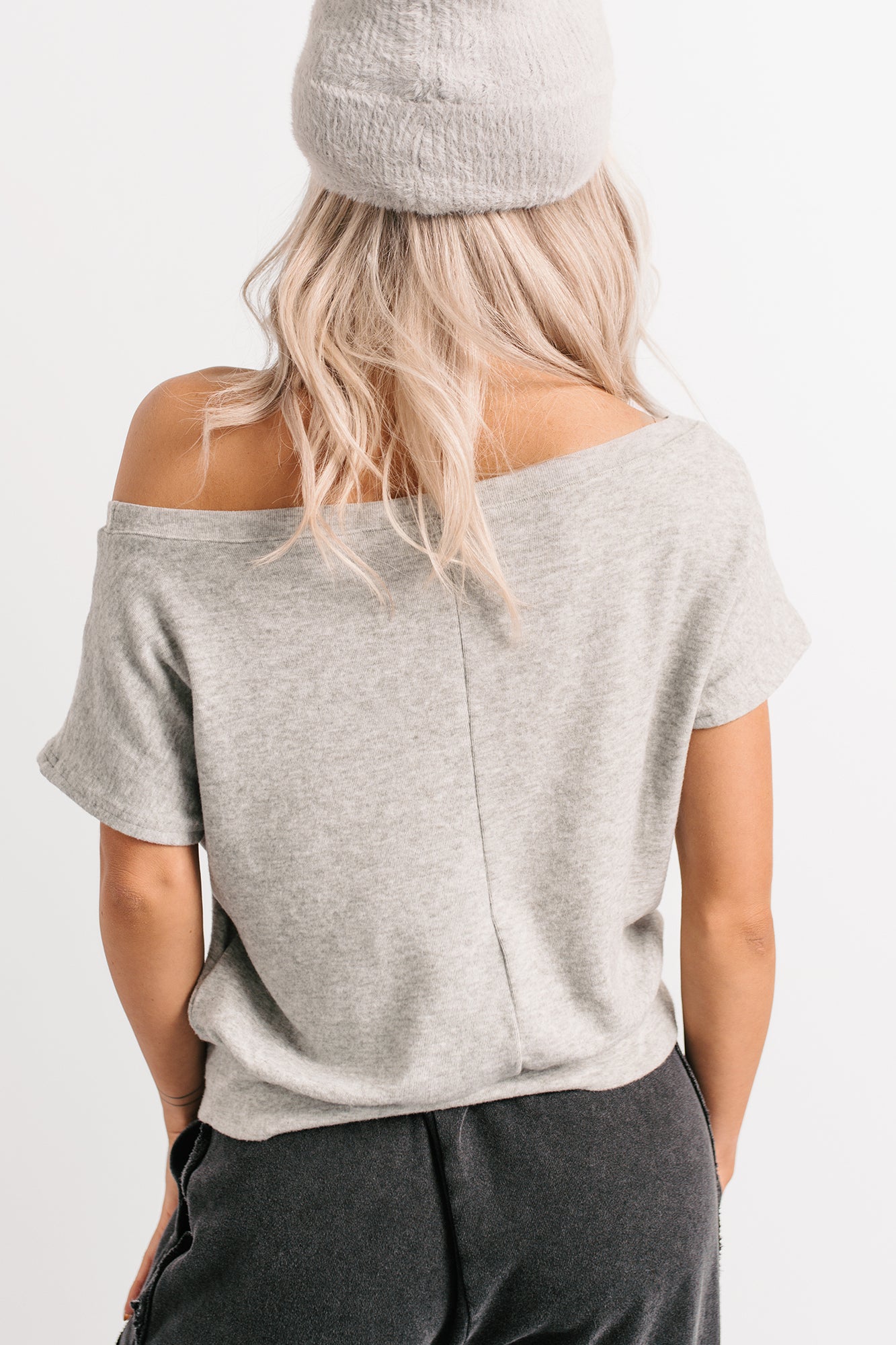 Meet Me There One Shoulder Short Sleeve Top (Heather Grey)-The Formal Wear