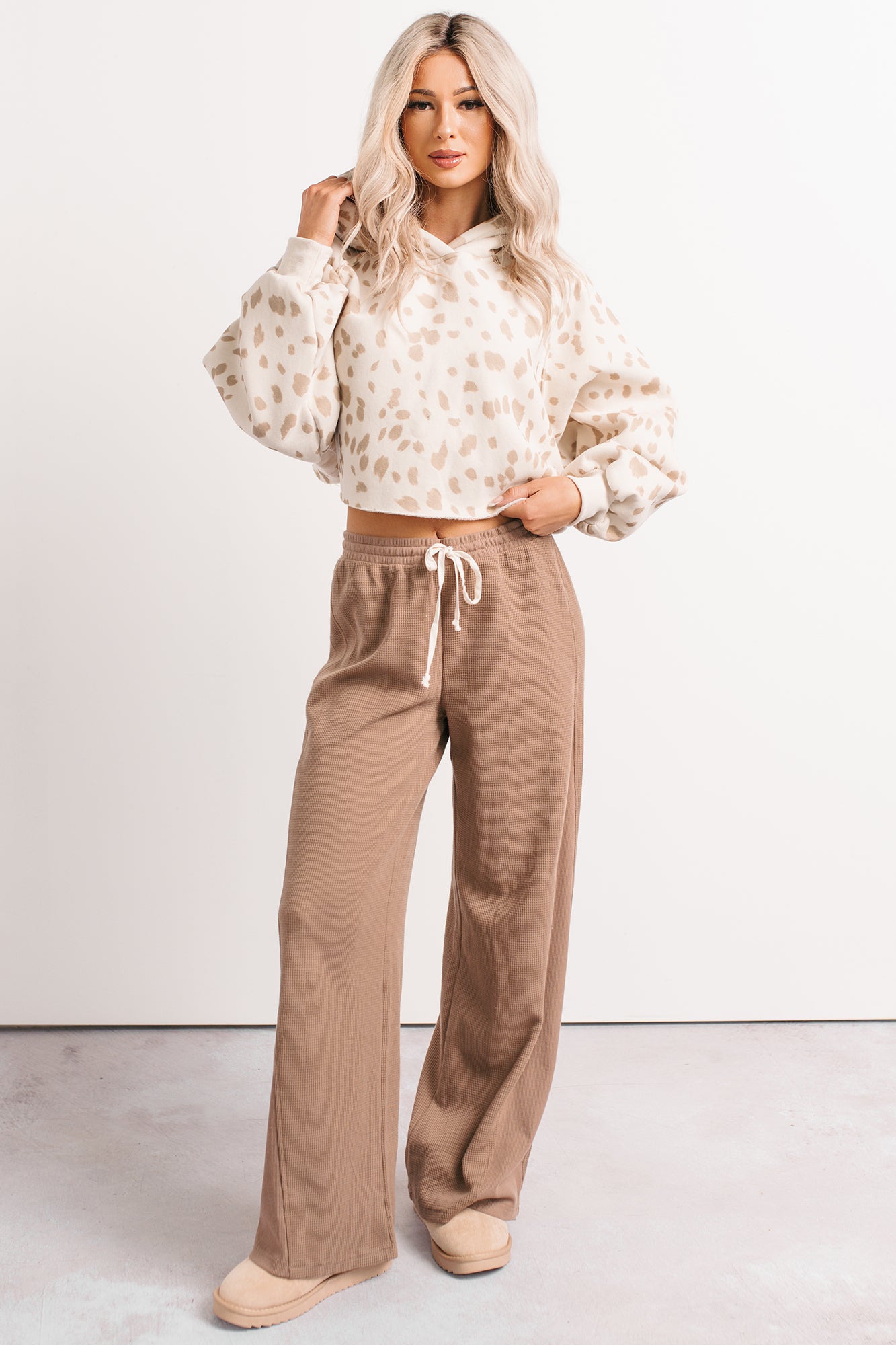 In The Daylight Contrast Tie Waffle Knit Pants (Mocha)-The Formal Wear