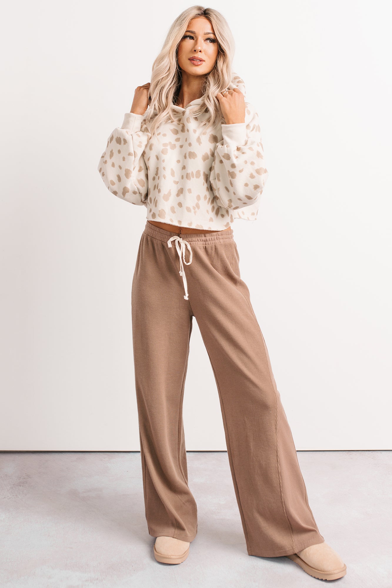In The Daylight Contrast Tie Waffle Knit Pants (Mocha)-The Formal Wear