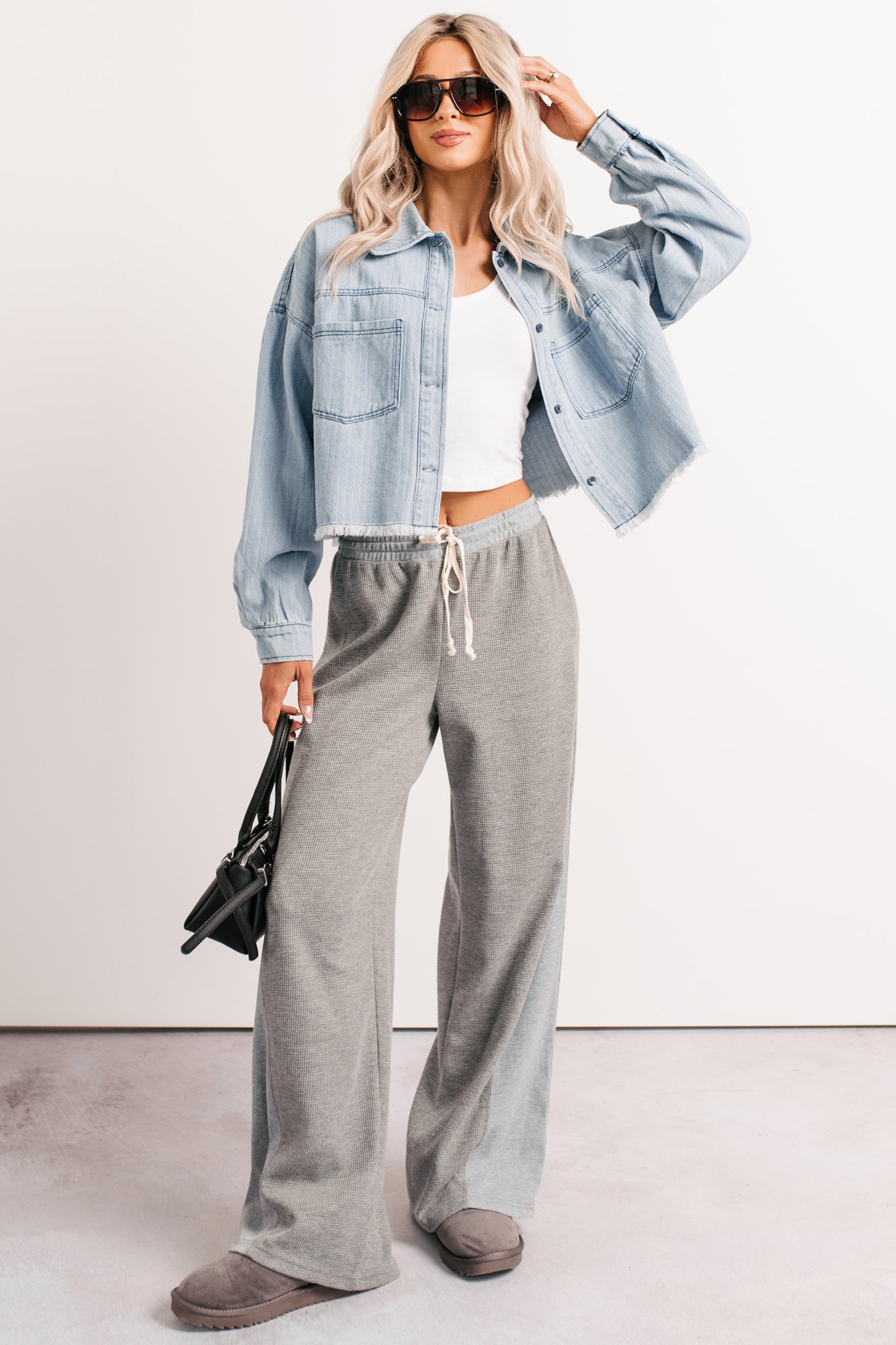 In The Daylight Contrast Tie Waffle Knit Pants (Heather Gray)-The Formal Wear