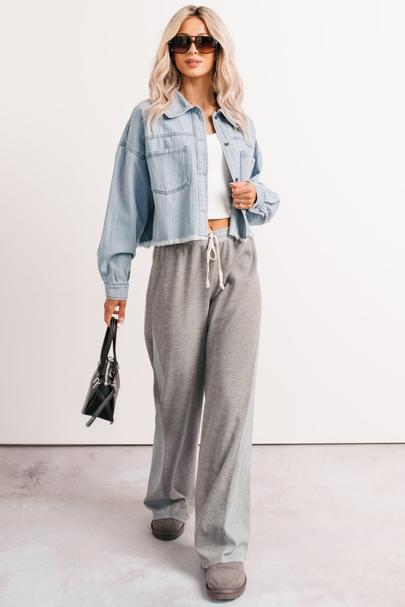 In The Daylight Contrast Tie Waffle Knit Pants (Heather Gray)-The Formal Wear