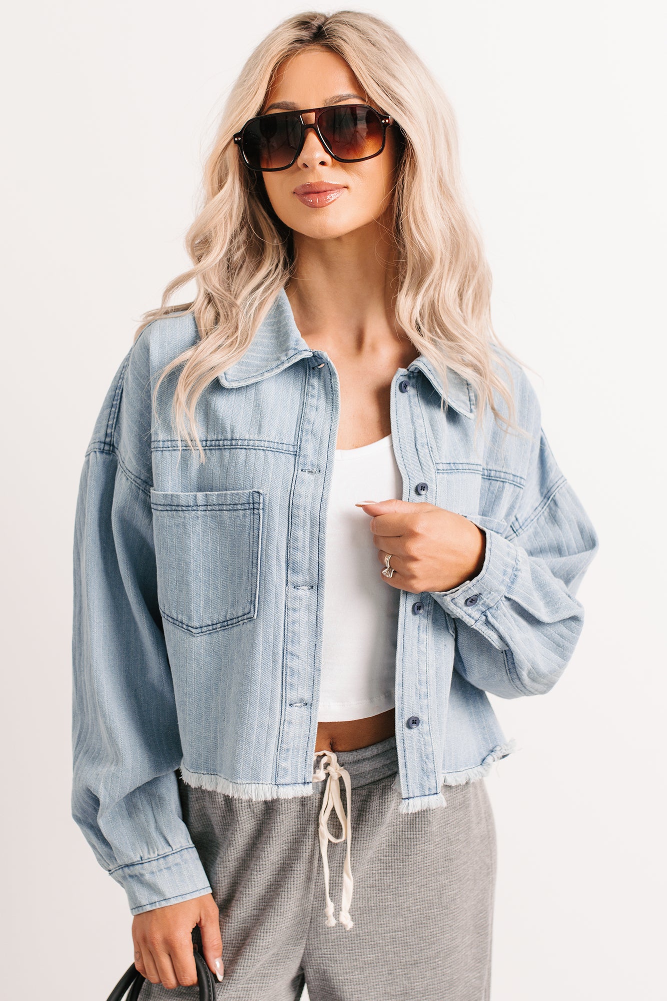 Growing Friendships Lightweight Denim Crop Jacket (Denim)-The Formal Wear